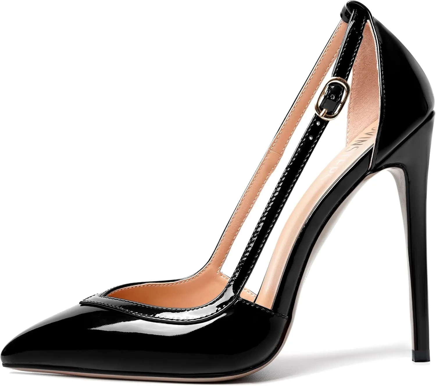 MOVINSTEPS Womens Dress Adjustable Strap Slip On Dating Pointed Toe Patent Stiletto High Heel Pumps Shoes 4.7 Inch