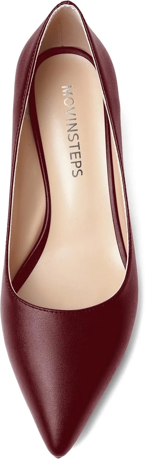 MOVINSTEPS Womens Evening Pointed Toe Dress Slip On Matte Chunky Low Heel Pumps Shoes 2 Inch