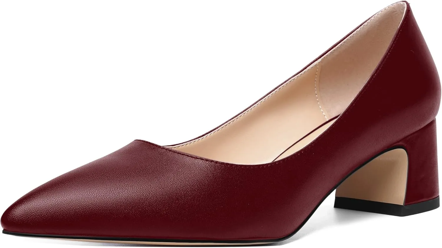 MOVINSTEPS Womens Evening Pointed Toe Dress Slip On Matte Chunky Low Heel Pumps Shoes 2 Inch