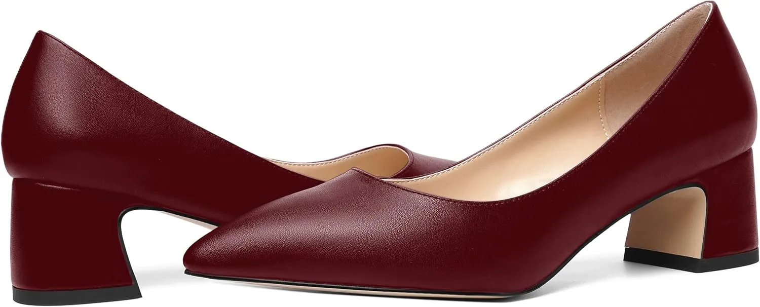 MOVINSTEPS Womens Evening Pointed Toe Dress Slip On Matte Chunky Low Heel Pumps Shoes 2 Inch