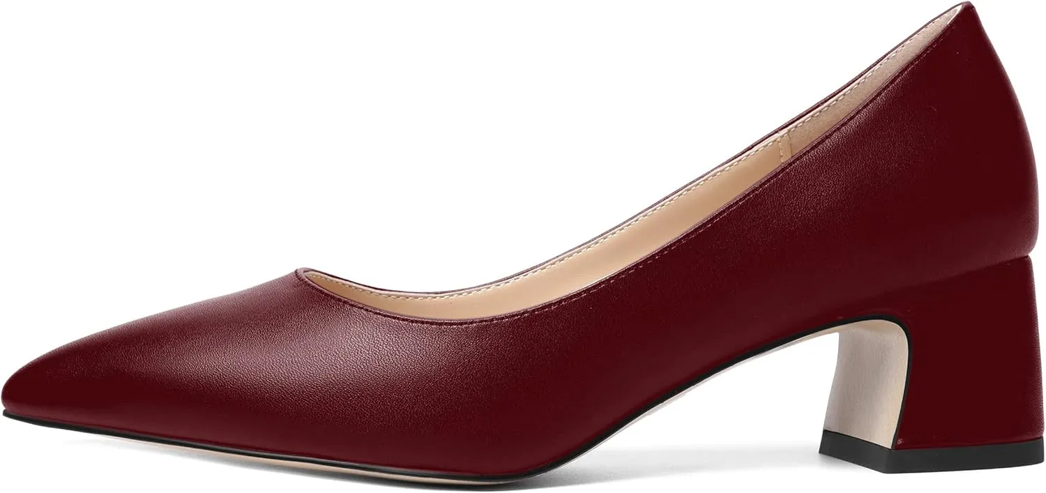 MOVINSTEPS Womens Evening Pointed Toe Dress Slip On Matte Chunky Low Heel Pumps Shoes 2 Inch
