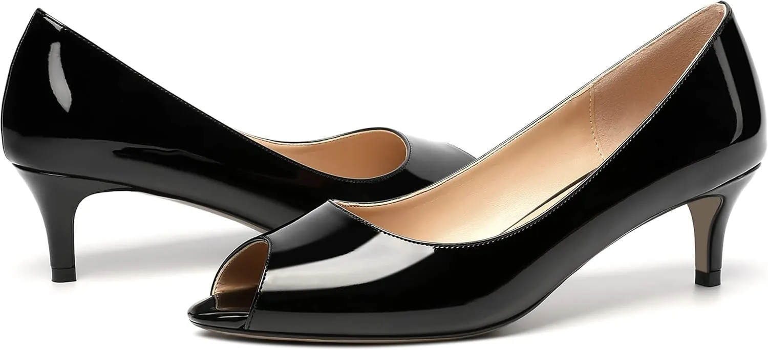 MOVINSTEPS Womens Peep Toe Cute Dating Patent Slip On Kitten Low Heel Pumps Shoes 2 Inch