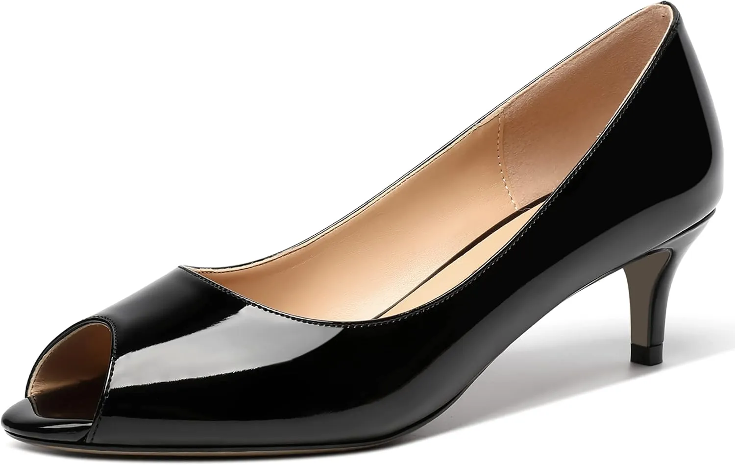 MOVINSTEPS Womens Peep Toe Cute Dating Patent Slip On Kitten Low Heel Pumps Shoes 2 Inch
