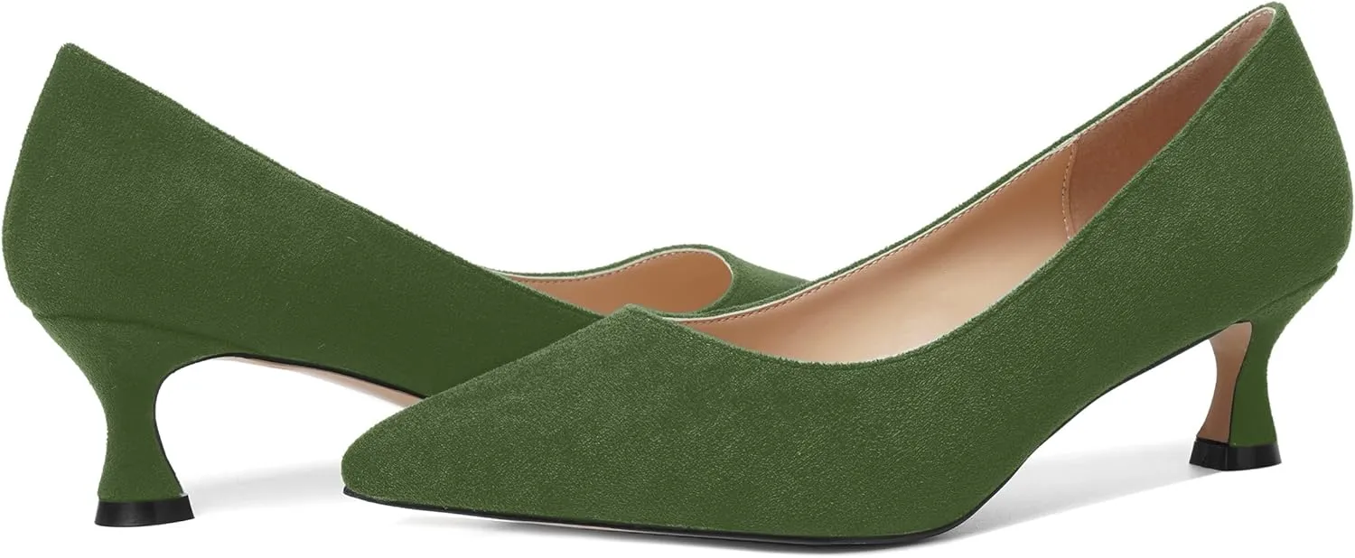 MOVINSTEPS Womens Pointed Toe Bridal Slip On Suede Dress Kitten Low Heel Pumps Shoes 2 Inch