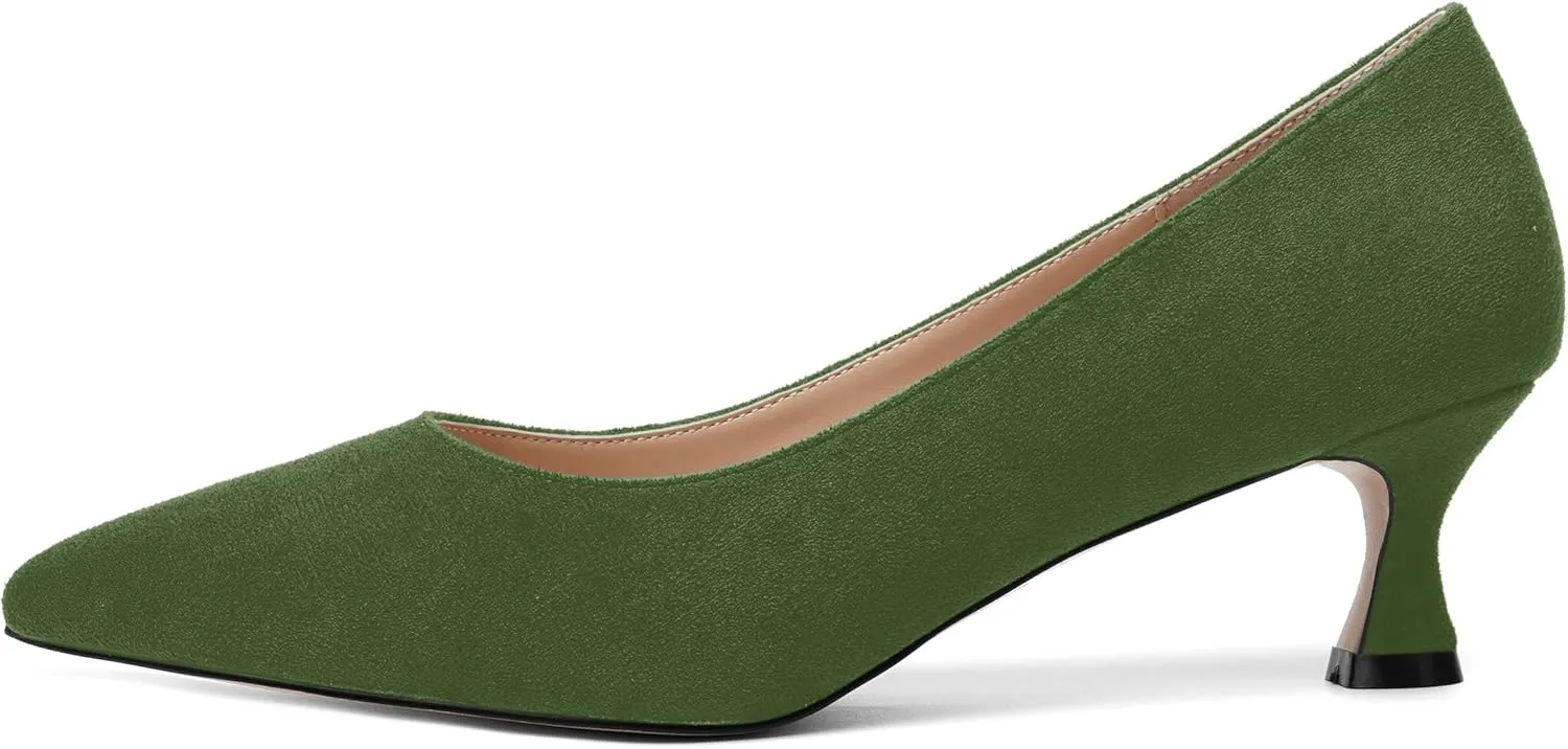 MOVINSTEPS Womens Pointed Toe Bridal Slip On Suede Dress Kitten Low Heel Pumps Shoes 2 Inch