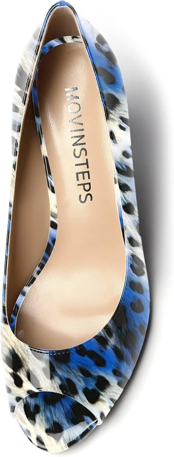 MOVINSTEPS Womens Slip On Work Patent Peep Toe Fashion Wedge High Heel Pumps Shoes 3.3 Inch