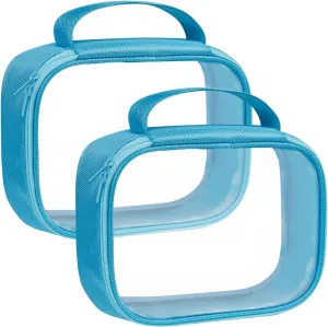 Moyad TSA Approved Clear Toiletry Bag, 2 Pack Quart Size 3-1-1 Liquids Pouch for Travel, Transparent Makeup & Cosmetic Organizer for Women Men, Blue