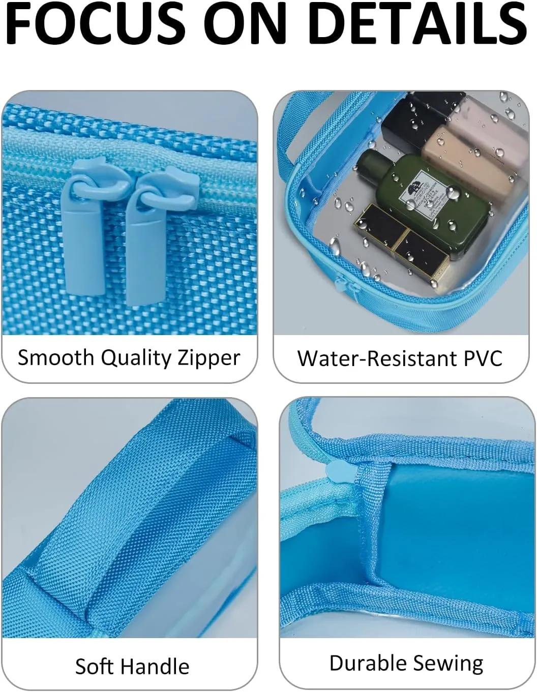 Moyad TSA Approved Clear Toiletry Bag, 2 Pack Quart Size 3-1-1 Liquids Pouch for Travel, Transparent Makeup & Cosmetic Organizer for Women Men, Blue