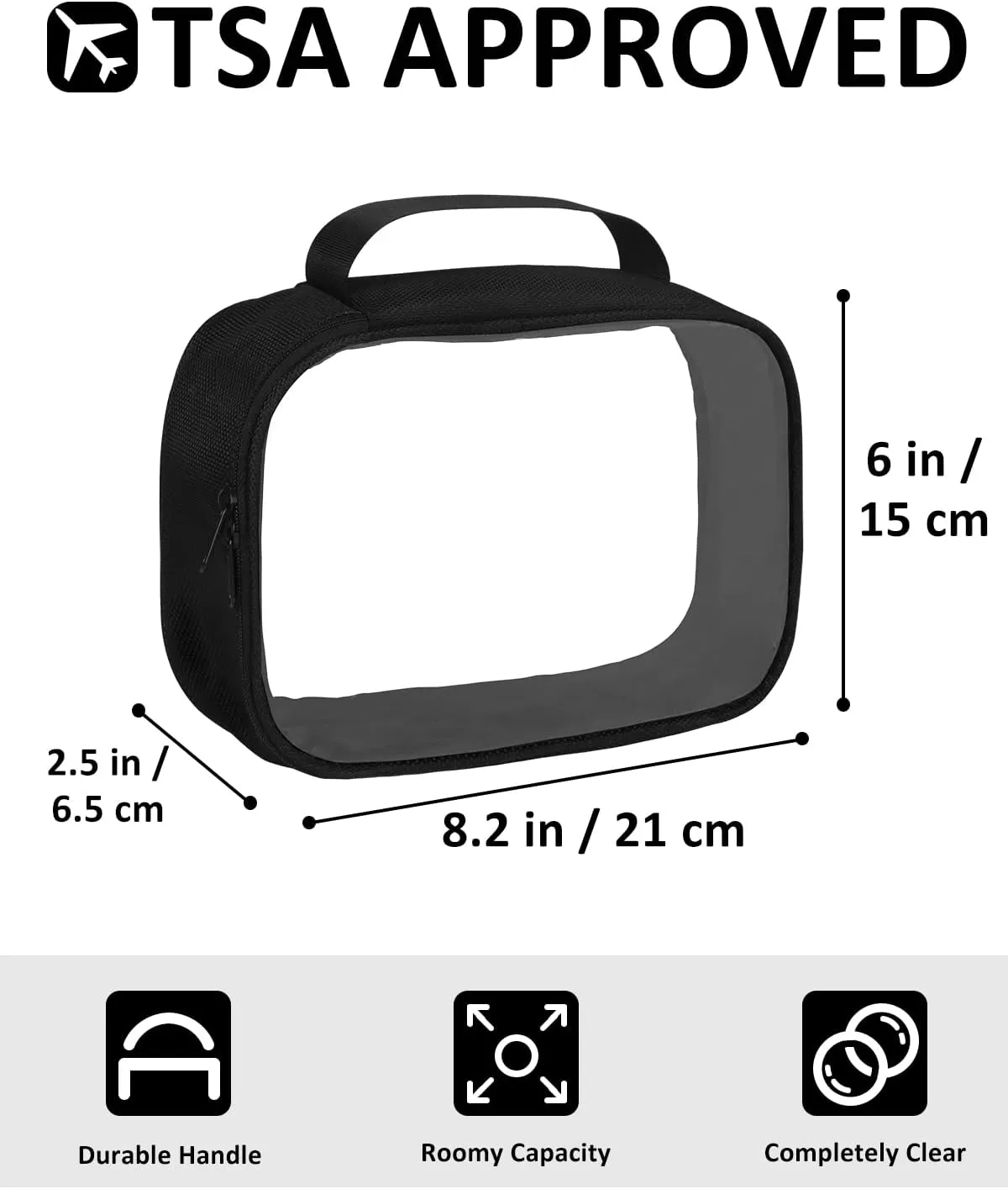Moyad TSA Approved Clear Toiletry Bag with Handle, 2 Pack Quart Size 3-1-1 Liquids Pouch for Travel, Transparent Makeup & Cosmetic Organizer for Women Men, Black