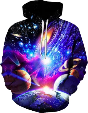 Muscularfit Hoodies for Men Graphic Design Galaxy Digital Print Crewneck Sweatshirts Pullover Casual Loose Sport Hooded Shirt