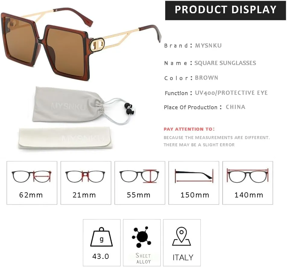 MYSNKU Women Personalized Sunglasses Trendy One-Piece Sunglasses Fashion Trend Metal Oversized square Glasses