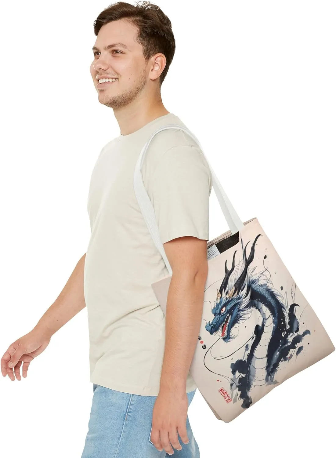Mystical Dragon Eco-Friendly Tote Shopping Bag, Art Lover Gift, Asian Culture Decor, Cosplay Accessory