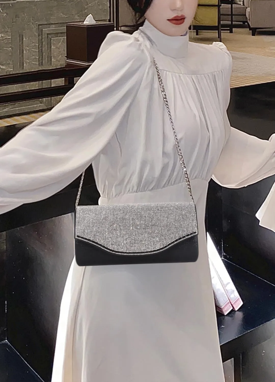 Naimo Flap Dazzling Clutch Bag Evening Bag With Detachable Chain