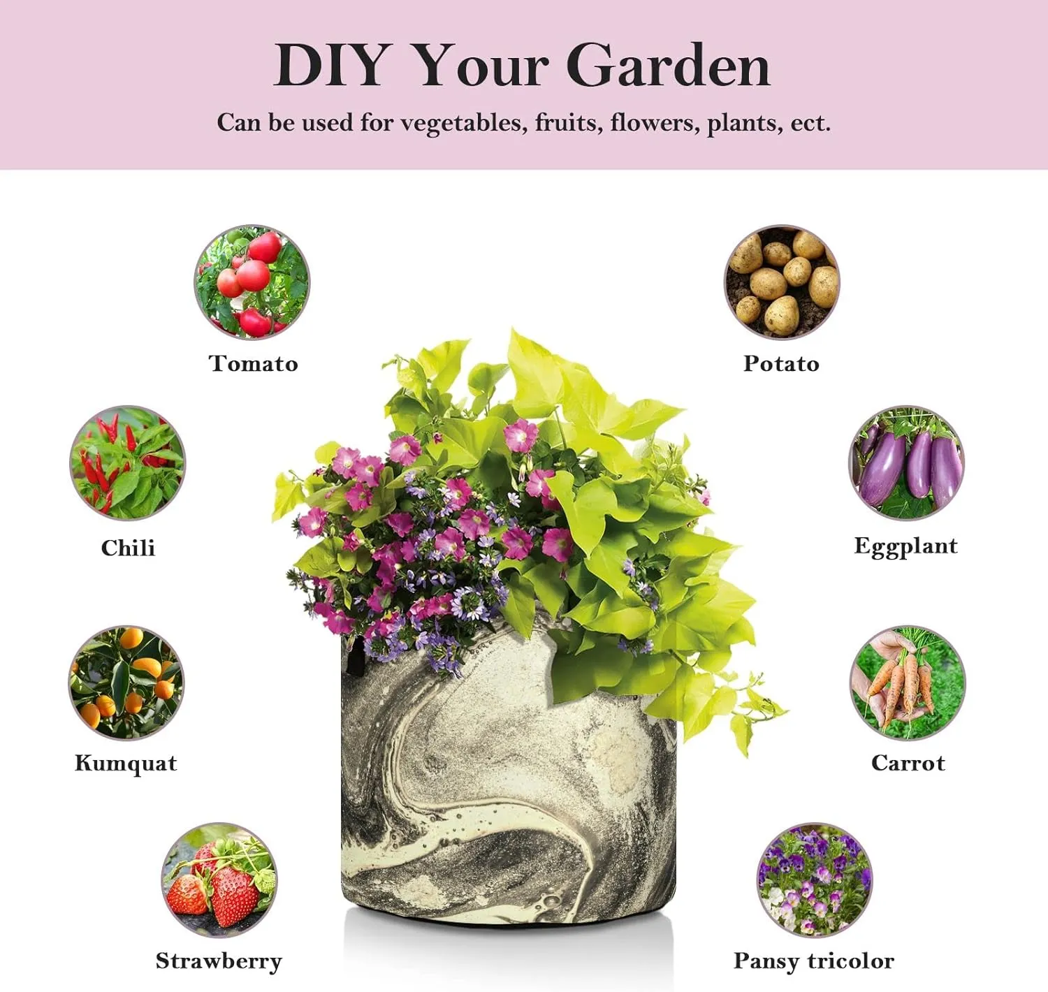 Natural Luxury Gold Marble Golden Powder Oriental Art Grow Bags, Planter Pot with Sturdy Handles Heavy Duty Thickened Felt Cloth Pots Container for Garden Flowers Vegetables 10 Gal