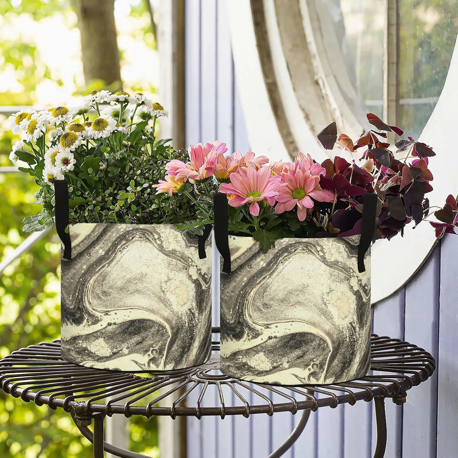 Natural Luxury Gold Marble Golden Powder Oriental Art Grow Bags, Planter Pot with Sturdy Handles Heavy Duty Thickened Felt Cloth Pots Container for Garden Flowers Vegetables 10 Gal
