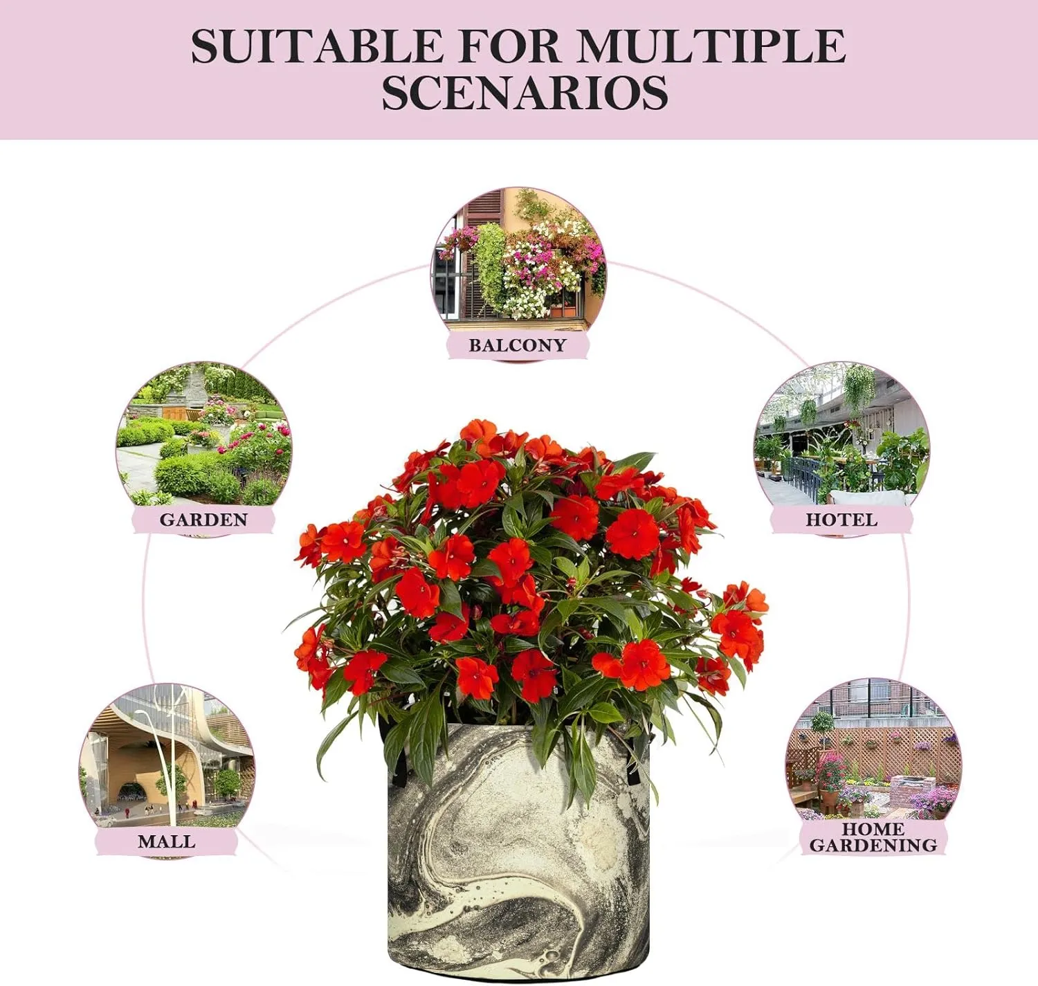 Natural Luxury Gold Marble Golden Powder Oriental Art Grow Bags, Planter Pot with Sturdy Handles Heavy Duty Thickened Felt Cloth Pots Container for Garden Flowers Vegetables 10 Gal