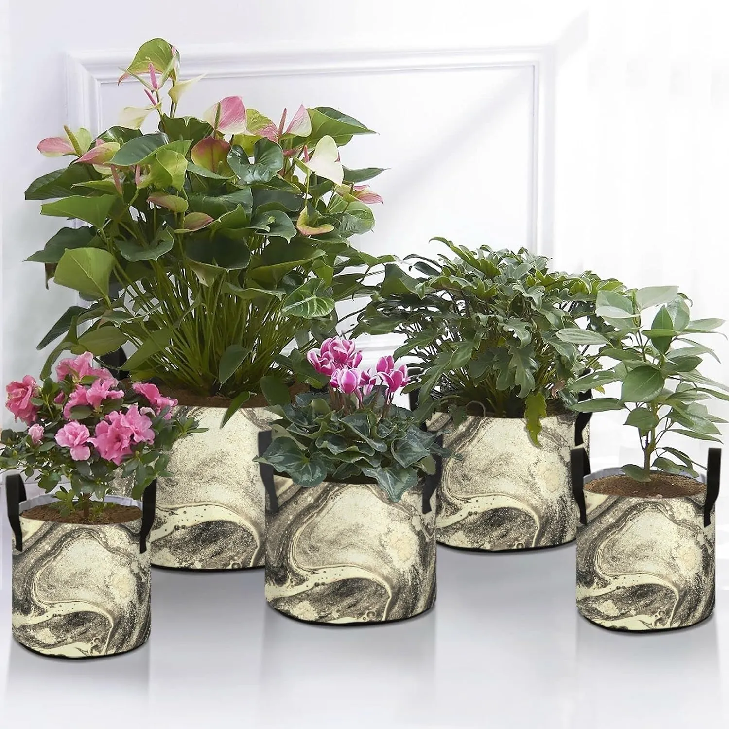 Natural Luxury Gold Marble Golden Powder Oriental Art Grow Bags, Planter Pot with Sturdy Handles Heavy Duty Thickened Felt Cloth Pots Container for Garden Flowers Vegetables 10 Gal