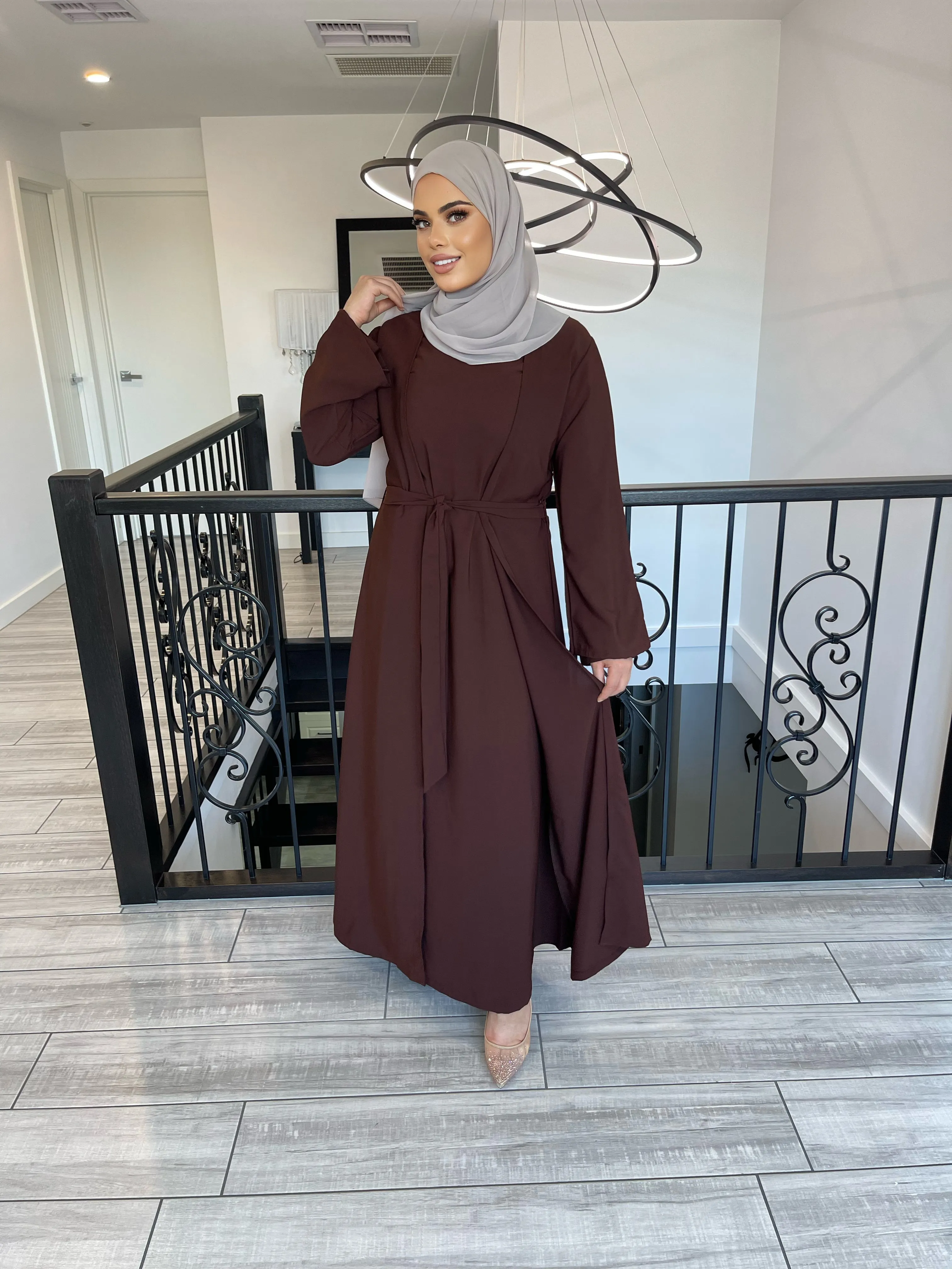 Nella Abaya Set - Cinnamon Brown