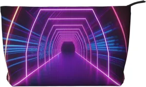 Neon Lights Tunnel printed Corduroy Makeup Bag Travel Toiletry Bag Cosmetic Bag Clutch Bag