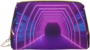 Neon Lights Tunnel printed Leather Portable Cosmetic Bag Toiletry Bag Clutch Bag