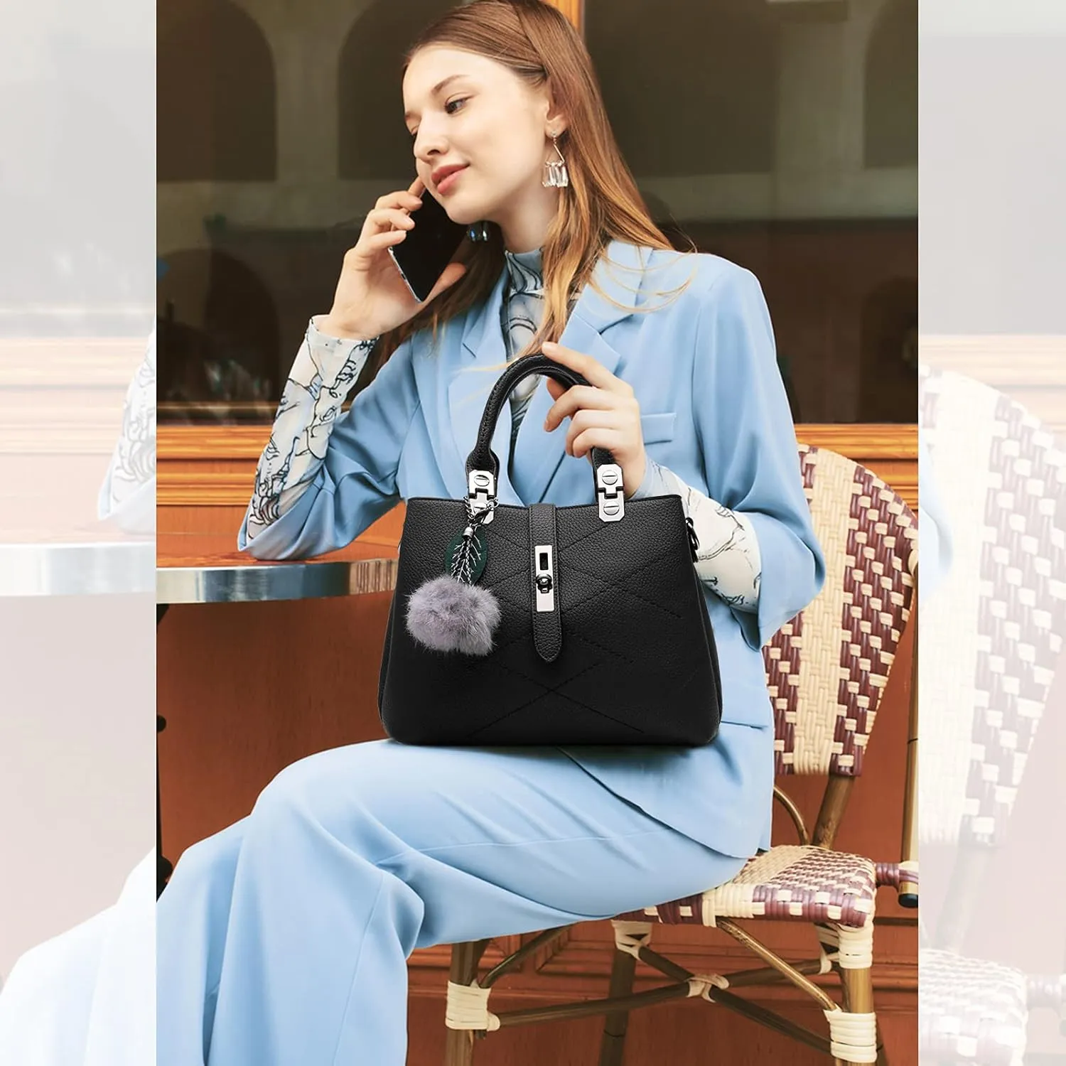 NICOLE & DORIS 2023 New Handbags for Women Fashion Ladies Handbags & Shoulder Bags Designer Top Handle Bag with Pompom