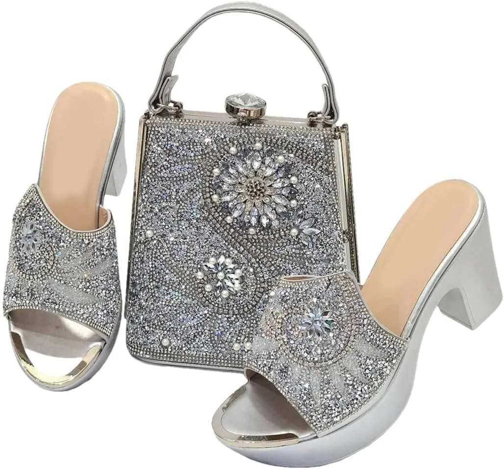 Nigerian Wedding Luxury Heel Set Crystal Clutch Bag Italian Design Bridal Party Pumps
