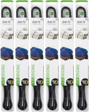 Nite Ize Gear Tie 64" Black Reusable Rubber Twisty Tie Durable Strap (6-Pack)6