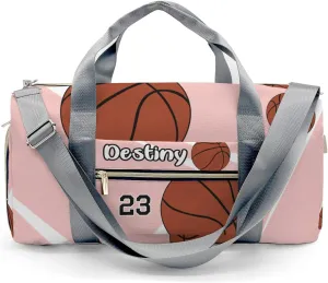 Number Sport Basketball Player Team Peach Personalized Gym Dance Bag for Girls Boys,Custom Name Sport Duffel Bag Weekender Bags Carry On Travel Duffel Bag