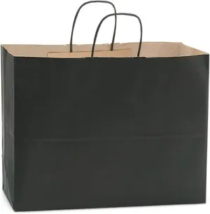 NWP Black Recycled Kraft Paper Shopping Bags - Vogue Size - 16 x 6 x 12in. - Pack of 25
