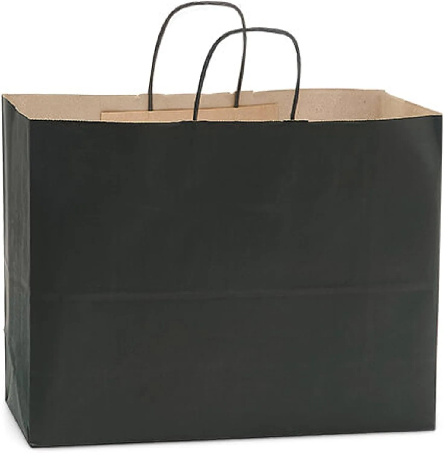 NWP Black Recycled Kraft Paper Shopping Bags - Vogue Size - 16 x 6 x 12in. - Pack of 25