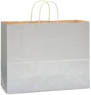 NWP Metallic Silver Recycled Kraft Paper Shopping Bags - Vogue Size - 16 x 6 x 12in. - Pack of 25