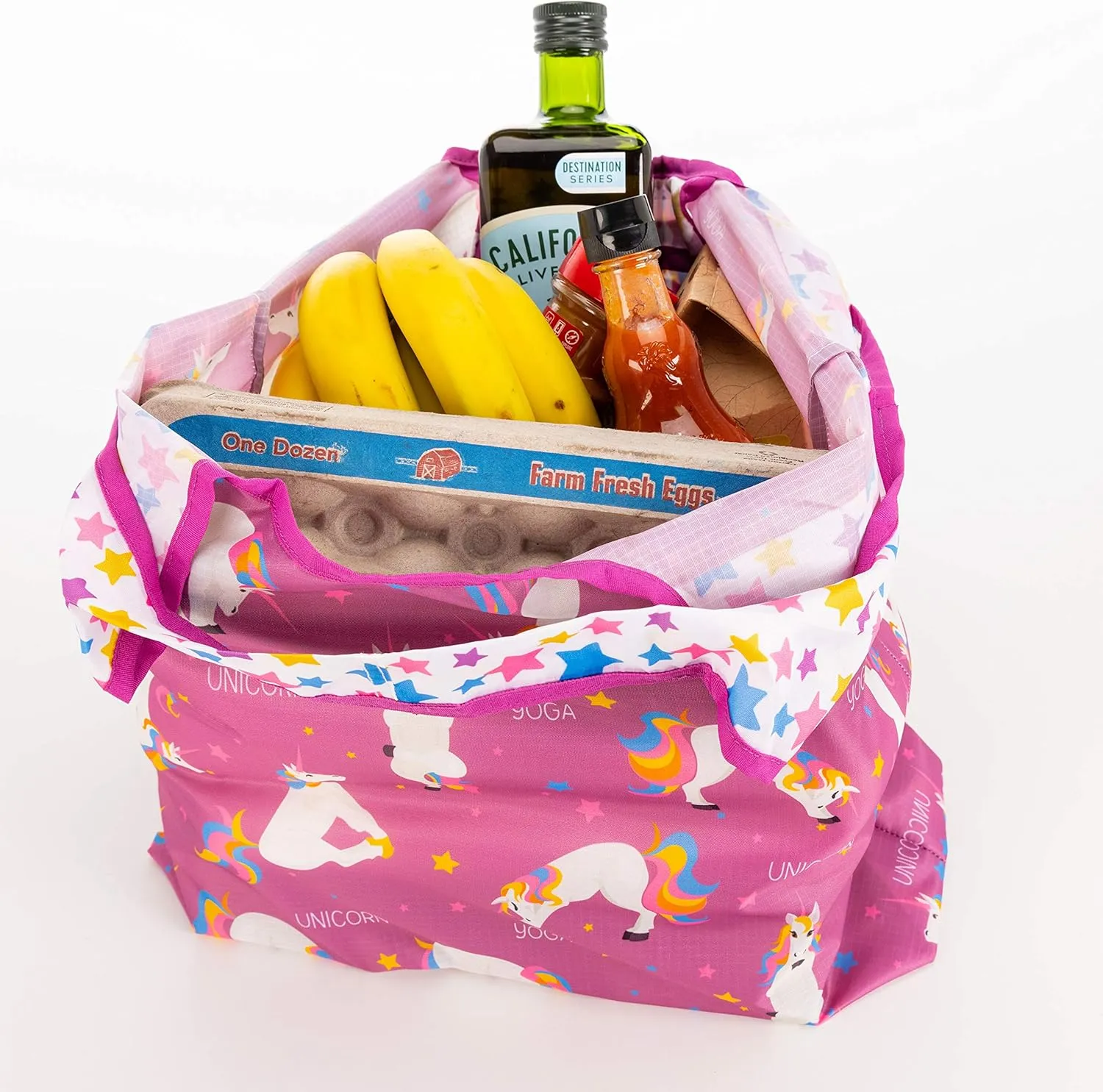 O-WITZ Reusable Grocery Bags | Vibrant Tote Bag For Groceries, Gym, Office Supplies, Beach, Toys & More | Washable Design With Large Handles For Maximum Convenience | Folds Into A Small Pouch, Unicorn