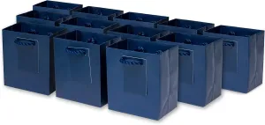 OccasionALL Navy Blue Gift Bags with Handles, Mini Totes for Small Business, Party Favors, Christmas Wrap, Cards, Shopping, Bulk, 4x2.75x4.5 12 Pack