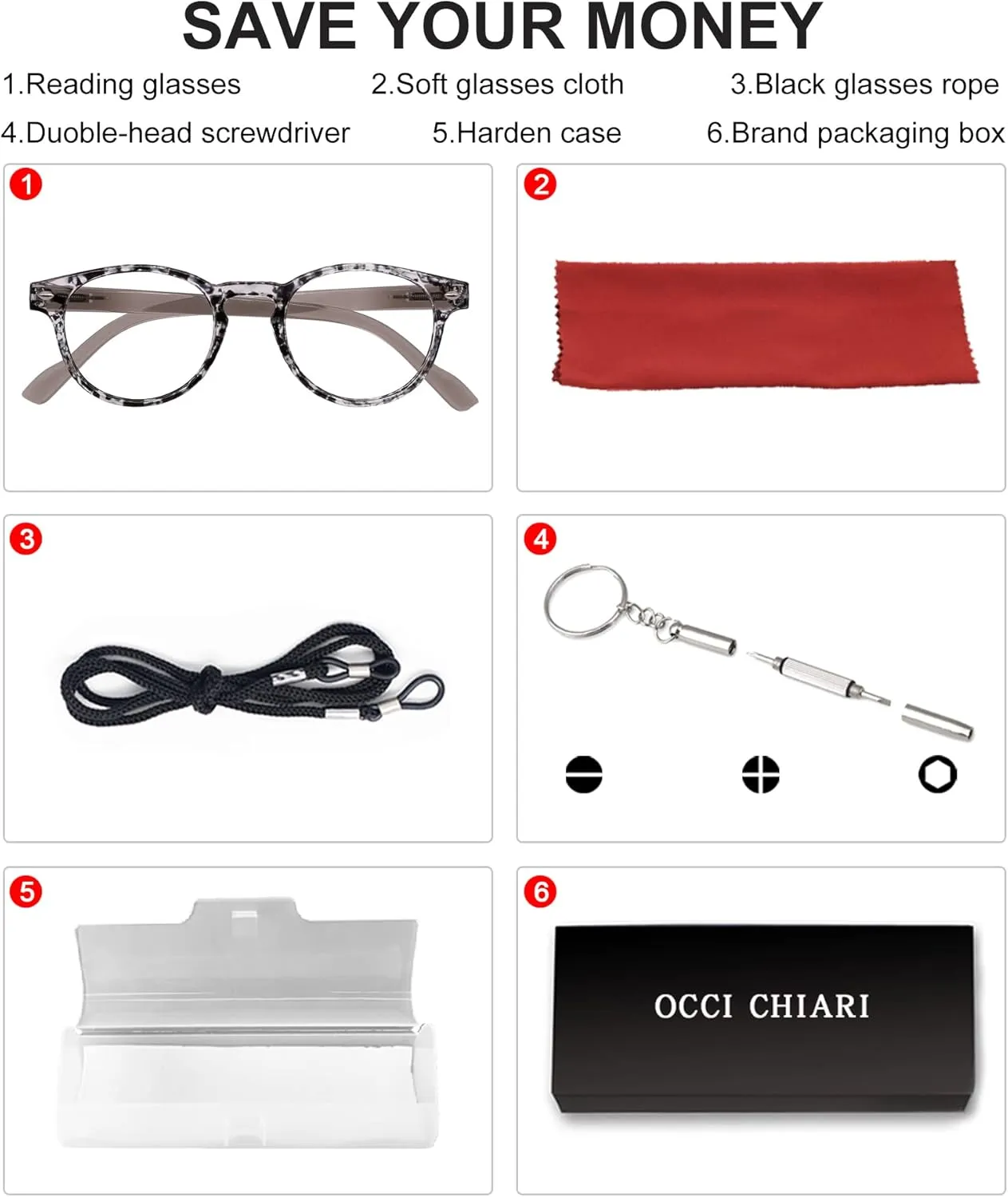OCCI CHIARI Reading Glasses 1.75 Womens Trendy Round Readers 1.0 1.25 1.5 1.75 2.0 2.25 2.5 2.75 3.0 3.5 4.0 5.0 6.0(Tortoise,1.75)