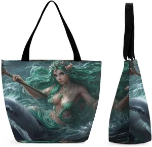 Ocean Goddess Dolphins Greek Myth Women's Shopping Grocery Tote Bag Handbags Large Shoulder Bags Work Business Travel