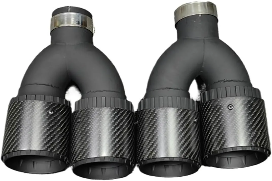 One Pair Right & Left 3-Layers Muffler Tip Nozzles Y Model Dual Outlet Tails Throat Compatible For Akrapovic Compatible For Remus Exhaust Tip(IN57OUT101MM No logo)