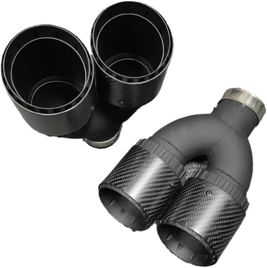 One Pair Right & Left 3-Layers Muffler Tip Nozzles Y Model Dual Outlet Tails Throat Compatible For Akrapovic Compatible For Remus Exhaust Tip(IN57OUT101MM No logo)