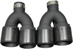One Pair Right & Left 3-Layers Muffler Tip Nozzles Y Model Dual Outlet Tails Throat Compatible For Akrapovic Compatible For Remus Exhaust Tip(IN57OUT101MM No logo)