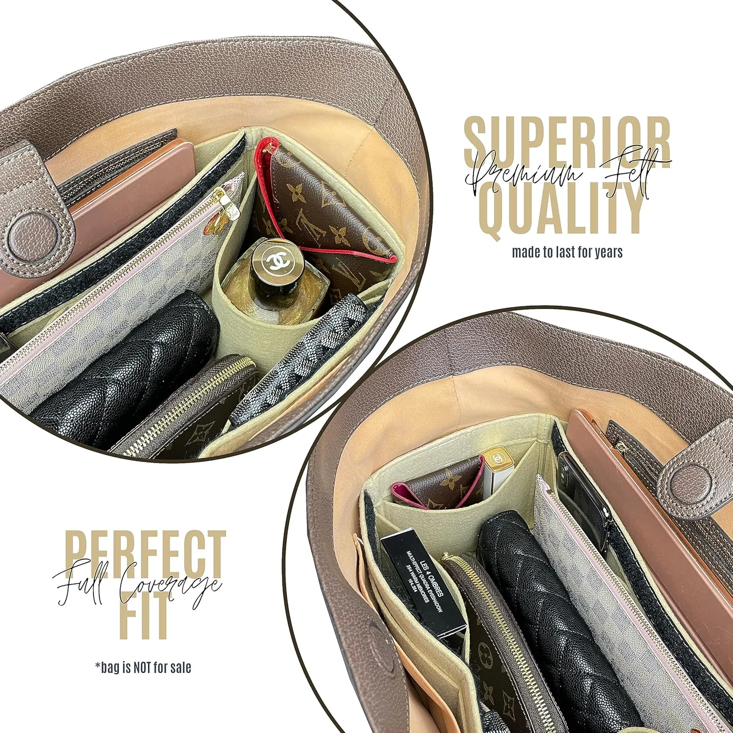 Ophidia GG Medium Tote Bag Organizer, Ophidia GG Large Tote Bag Organizer, Handmade 3mm Premium Felt Snug Sturdy Gold Zipper (For Medium Ophidia, Geyser Blue)