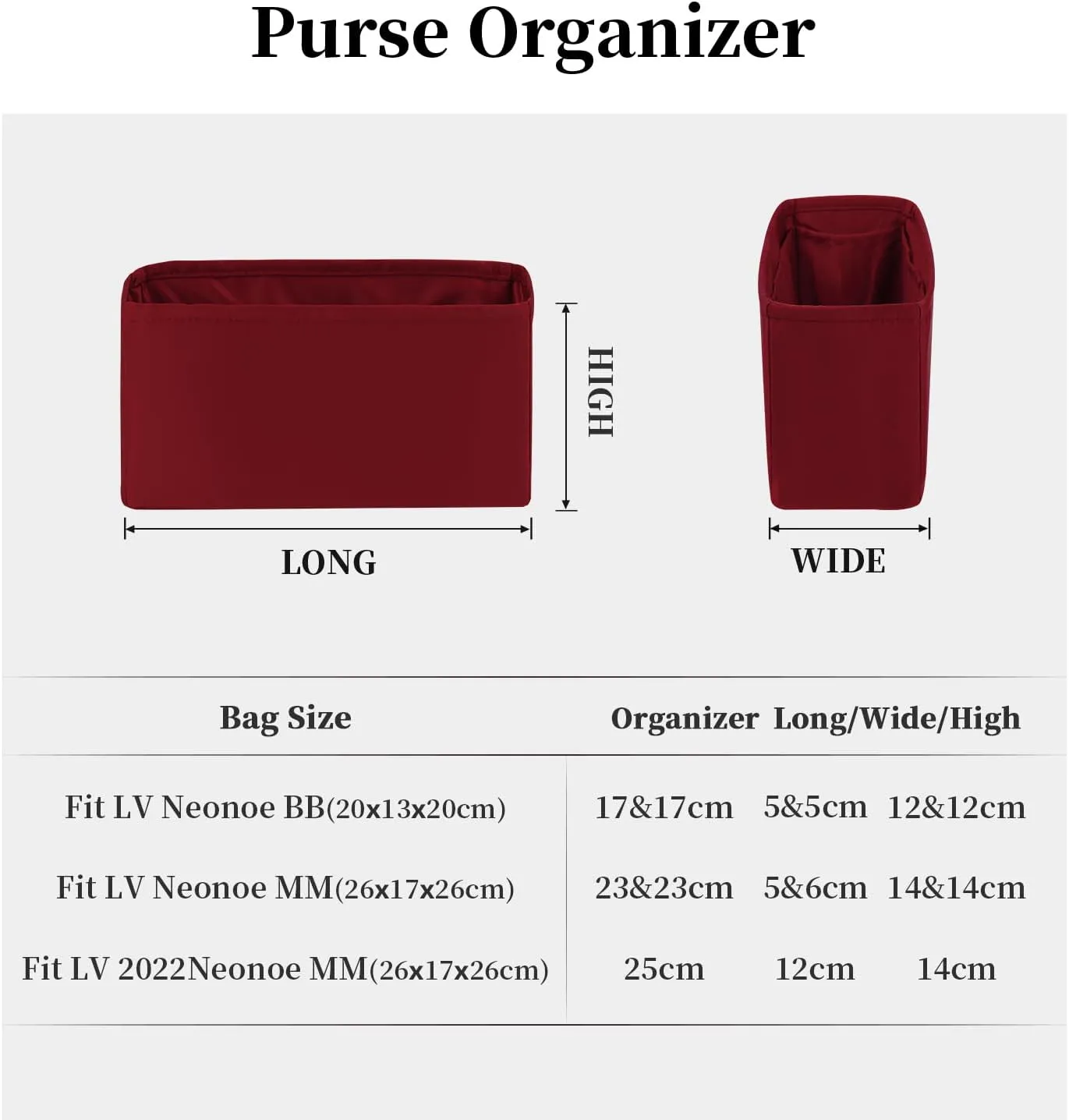 Organizer for Luxury Bag with Silky Satin, Tote Bag Inner and Purse Bags Storage Fit for Neonoe BB/MM/2022 MM Bags, Multiple Pockets Capacity, Lightweight for Daily Use(Ruby, Neonoe MM)