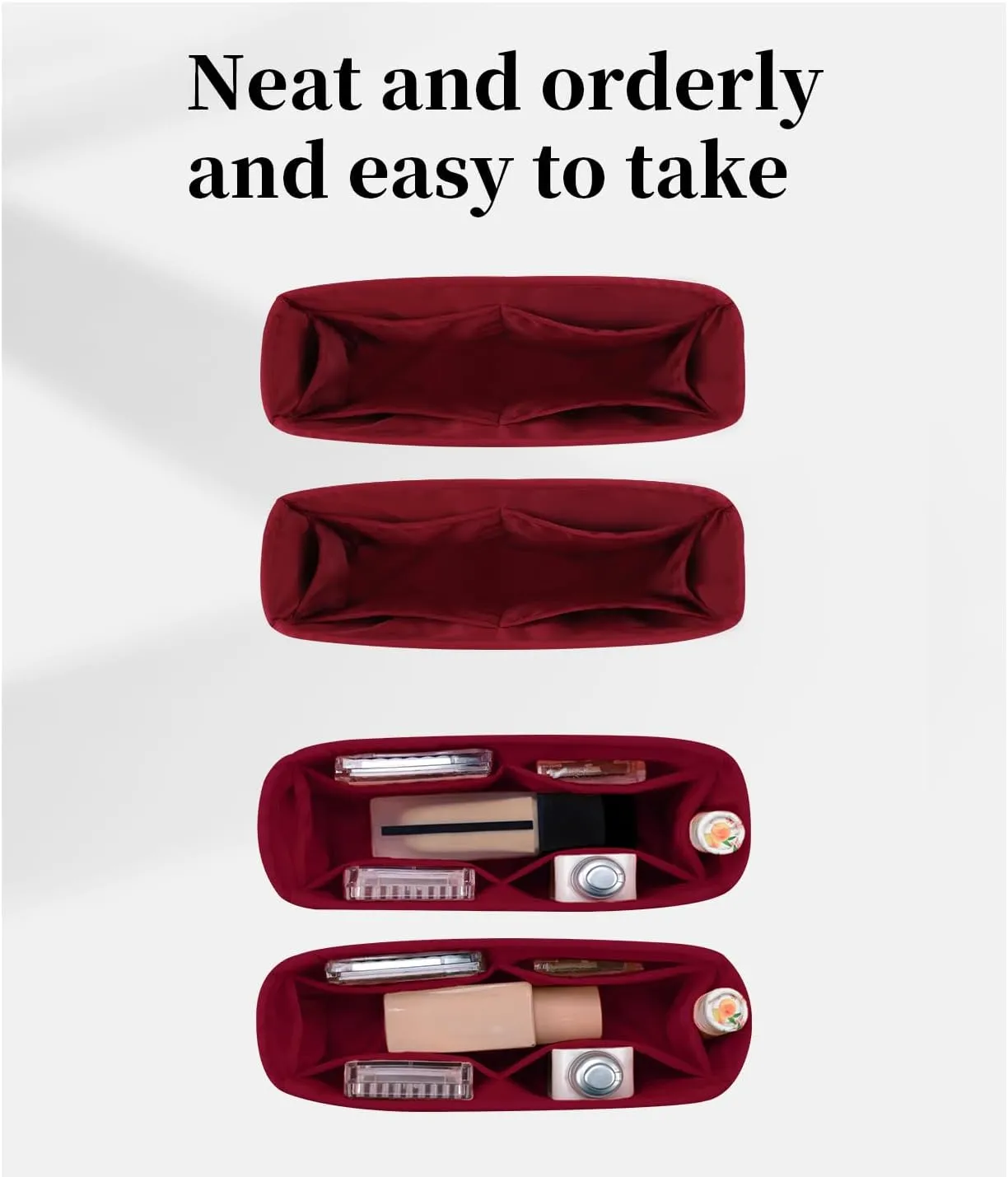 Organizer for Luxury Bag with Silky Satin, Tote Bag Inner and Purse Bags Storage Fit for Neonoe BB/MM/2022 MM Bags, Multiple Pockets Capacity, Lightweight for Daily Use(Ruby, Neonoe MM)