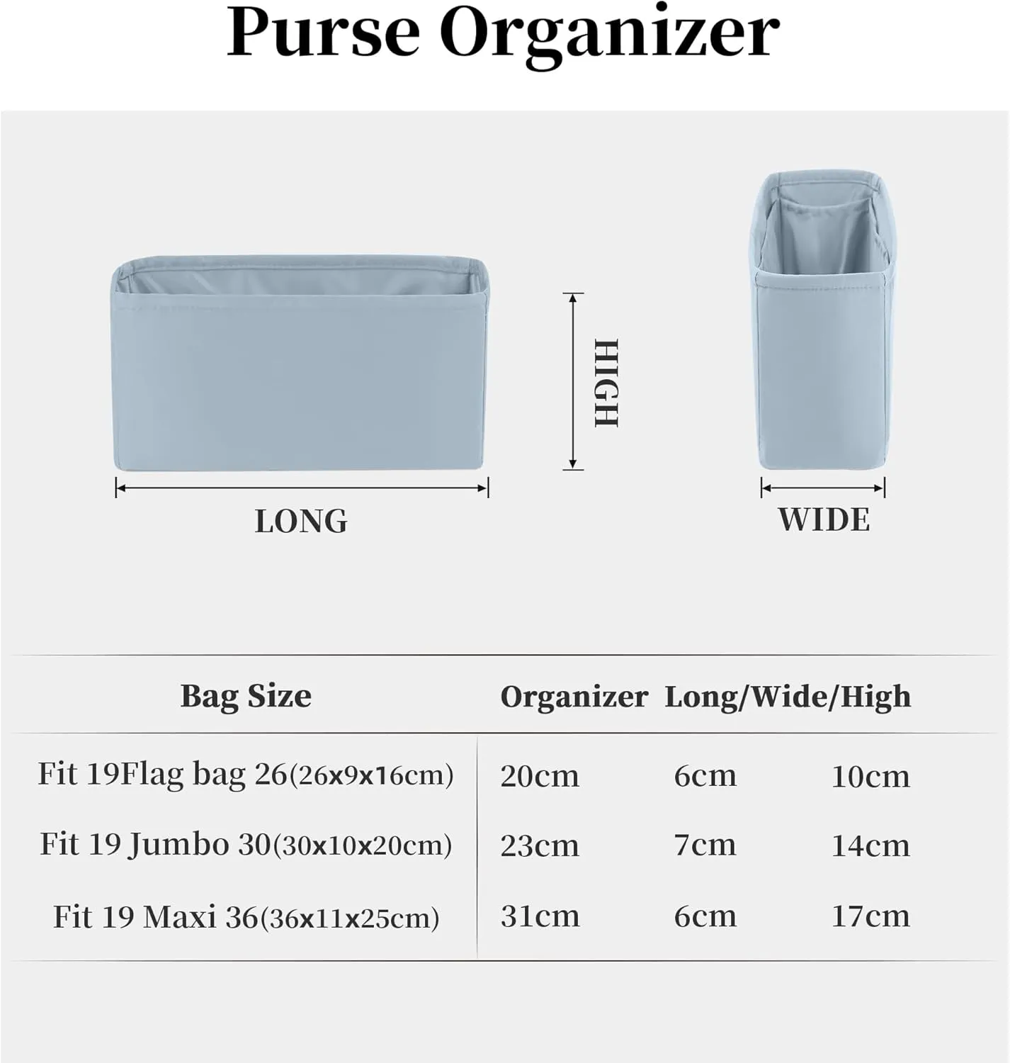 Organizer for Purse Bags, Tote HandBags Organizer with Silky Satin Compatible with Chanel 19 Jumbo, Lightweight Inner Bag for Luxury Bags (Blue brume, Jumbo30)