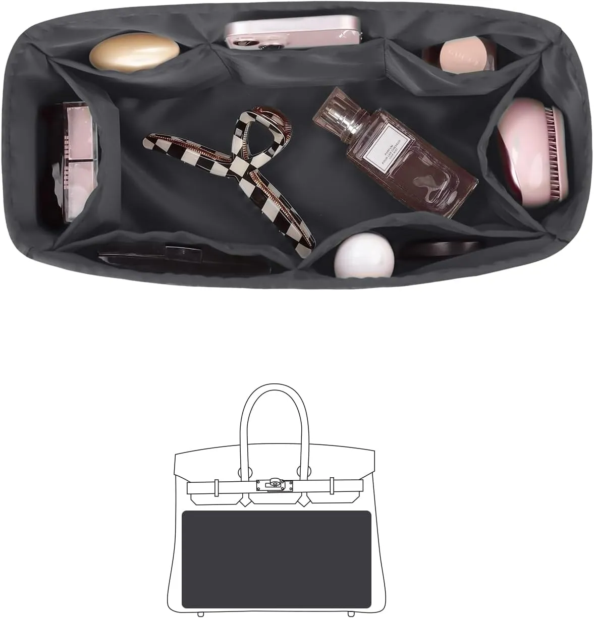Organizer Insert for Hermes Bags, Luxury Bags Storage with Silk, Fits Birkin 30 Bags, Lightweight Shaper with Multiple Pockets for Daily Use(Grismeyer, Birkin30)