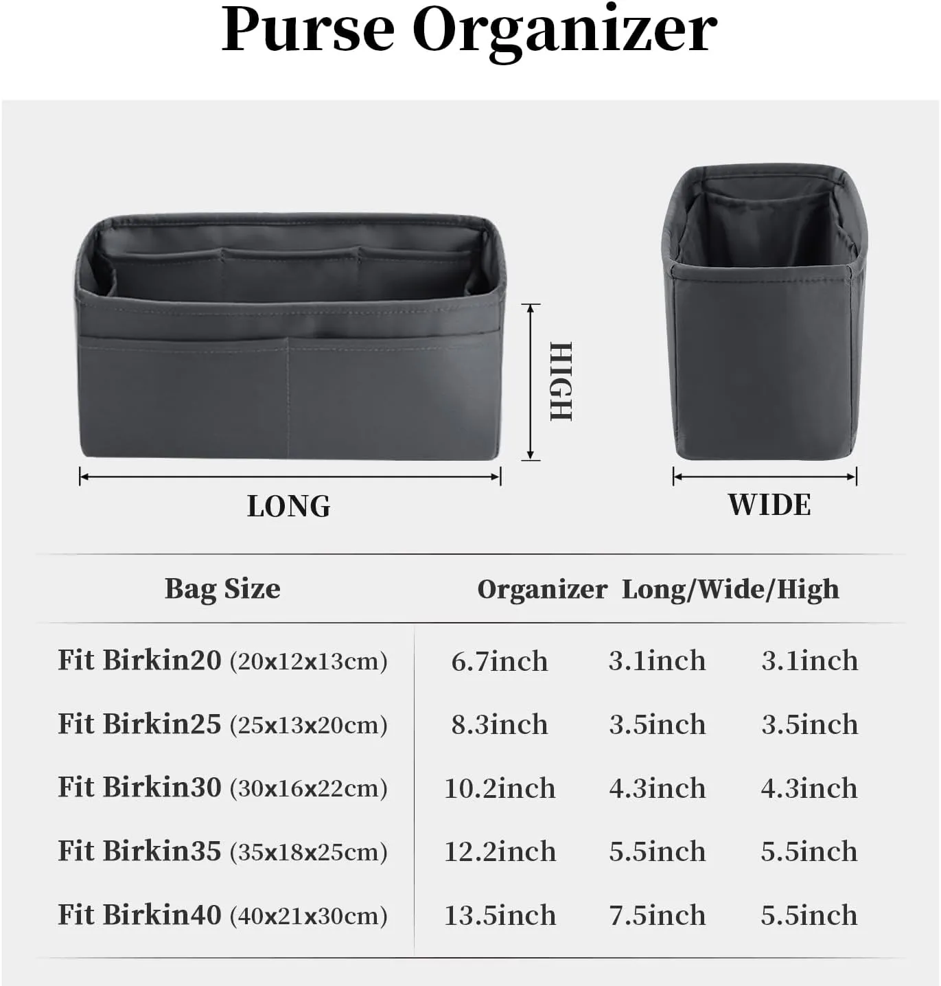 Organizer Insert for Hermes Bags, Luxury Bags Storage with Silk, Fits Birkin 30 Bags, Lightweight Shaper with Multiple Pockets for Daily Use(Grismeyer, Birkin30)
