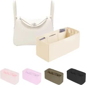 Organizer Insert for Hermes Bags, Luxury Bags Storage with Silk, Lightweight Inner Bag Compatible with Lindy 26 Bags, Multiple Pockets Large Capacity(Craie, Lindy26)
