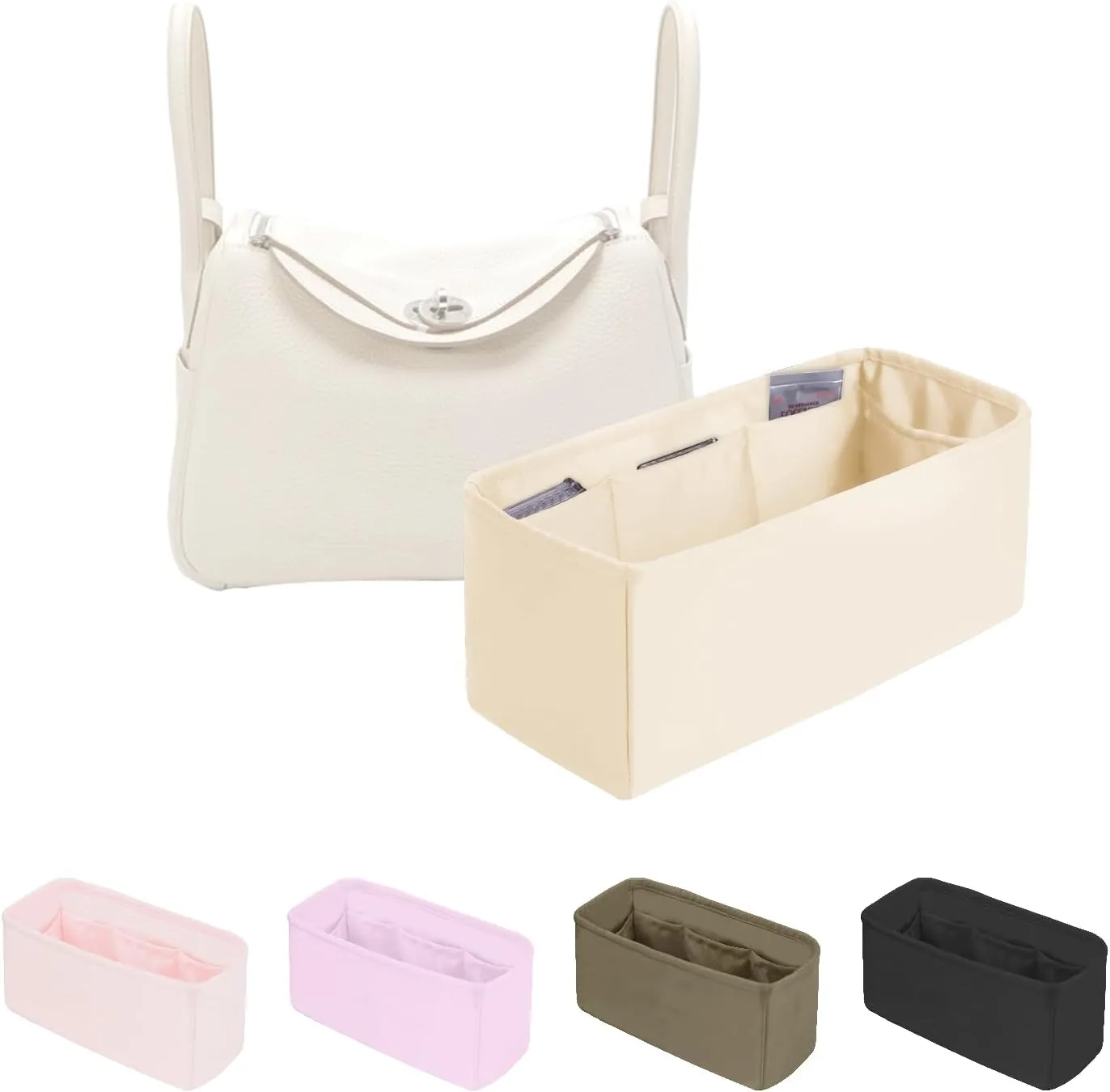 Organizer Insert for Hermes Bags, Luxury Bags Storage with Silk, Lightweight Inner Bag Compatible with Lindy 26 Bags, Multiple Pockets Large Capacity(Craie, Lindy26)