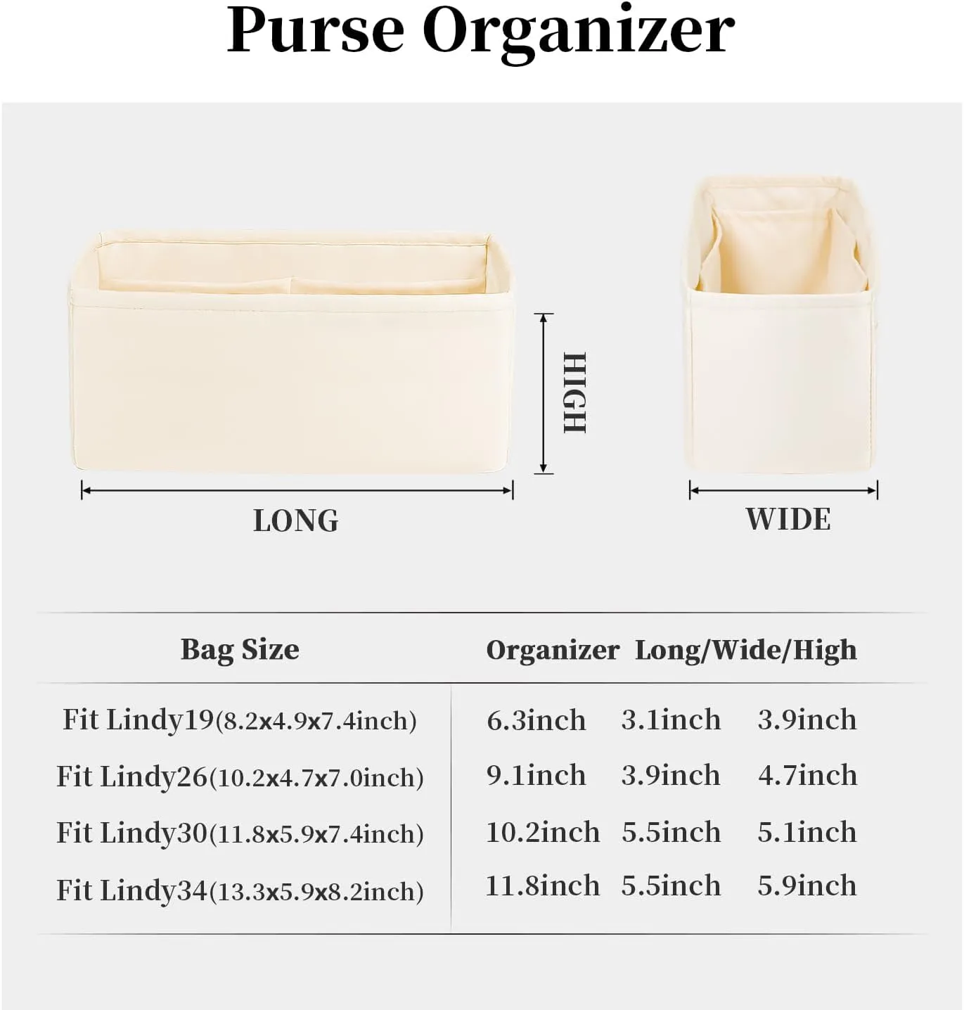 Organizer Insert for Hermes Bags, Luxury Bags Storage with Silk, Lightweight Inner Bag Compatible with Lindy 26 Bags, Multiple Pockets Large Capacity(Craie, Lindy26)