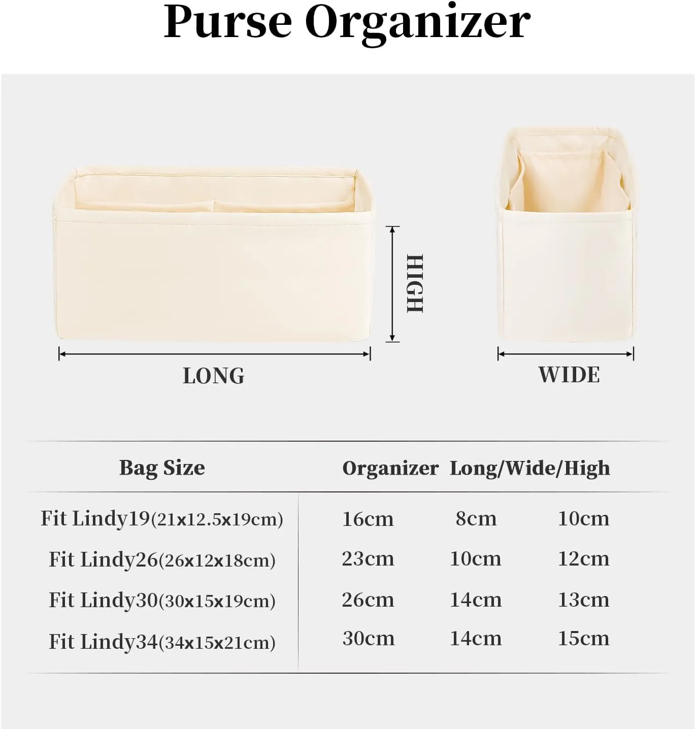 Organizer Insert for Hermes Bags, Luxury Bags Storage with Silk, Lightweight Inner Bag Compatible with Lindy 26 Bags, Multiple Pockets Large Capacity(Craie, Lindy26)