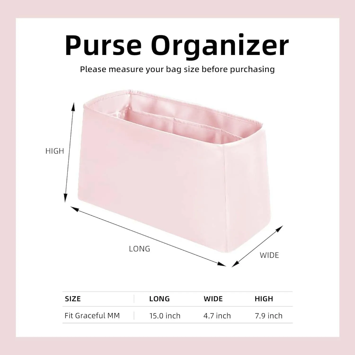 Organizer Insert for LV Graceful mm Bags,Pink,Luxury Bags Storage with Silk, Lightweight Shaper for Daily Use, Pockets Large Capacity
