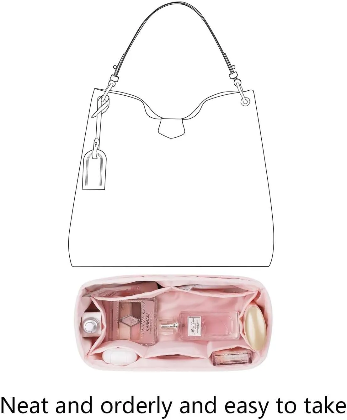 Organizer Insert for LV Graceful mm Bags,Pink,Luxury Bags Storage with Silk, Lightweight Shaper for Daily Use, Pockets Large Capacity
